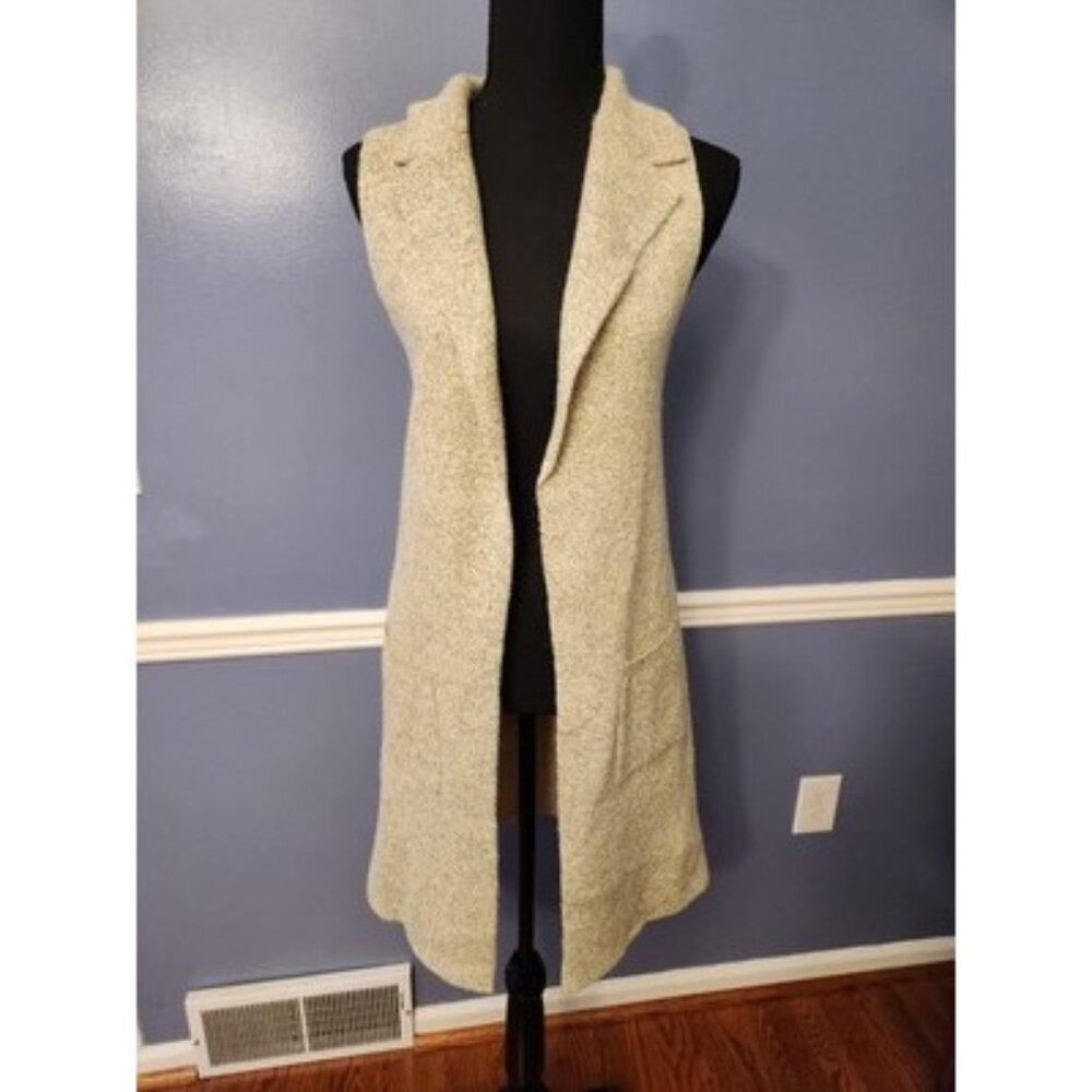 NEW Monteau Long Gray Sleeveless Knit Cardigan Sweater w Pockets Size XS